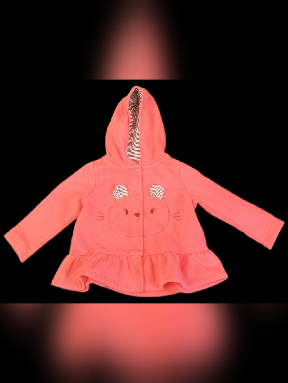 #KCB50 Coral Pink Hooded Baby Jacket with Bear Face